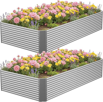 2 Pcs 8 x 4 x 1.4 FT Galvanized Steel Raised Garden Bed – Outdoor Planter Box for Root Vegetables, Herbs & Flowers, Large Metal Garden Beds for Backyards, Terraces and Balconies