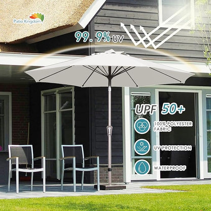PatioKingdom 9FT Patio Outdoor Umbrella-UPF 50+ Sun Shade with Wind Vent, Push-Button Tilt & Smooth Crank Lift, Rust-Resistant Fiberglass Frame for Garden, Backyard,Yard (Creamy-white, 9FT)