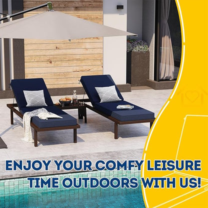 AAAAAcessories Outdoor Chaise Lounge Cushions, Waterproof, Fade-Resistant Patio Furniture Replacement Cushions, 72" x 21" x 3", Set of 2, Navy Blue