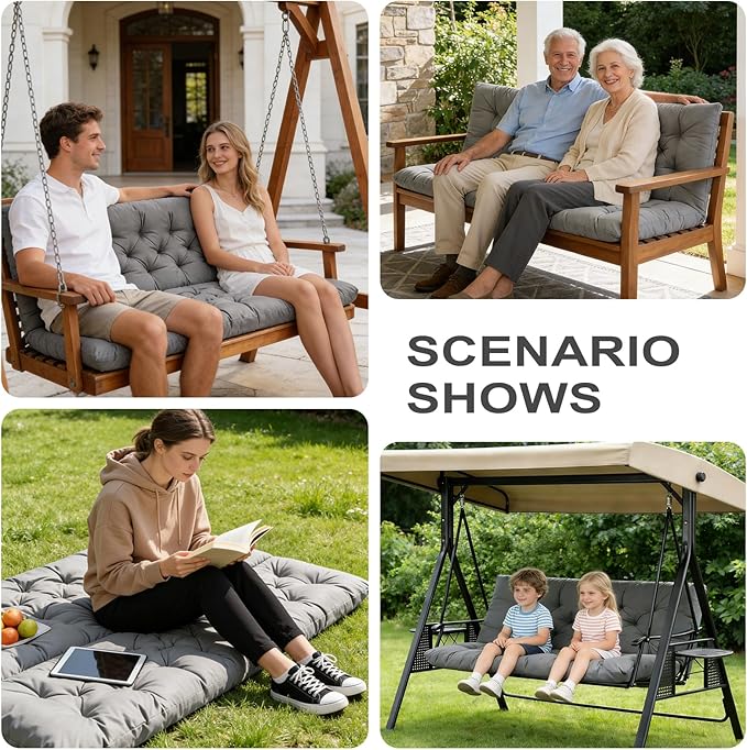 Porch Swing Cushions,Outdoor Cushions 3 Seater Replacement with Backrest, Waterproof Thickened Bench Cushion with Ties for Porch, Patio,Outdoor, Backyard and Garden (Light Gray 60 * 40 in)