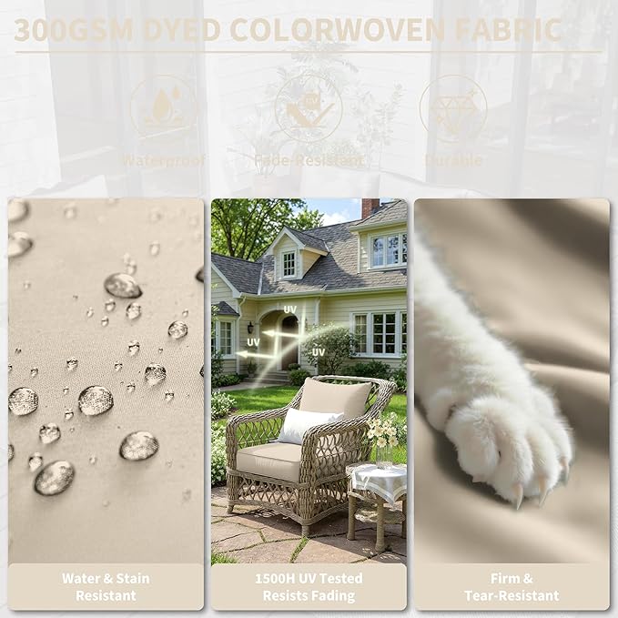 Premium Outdoor Seat Cushion Chair Cushions for Patio Furniture 22 L X 24 W X 4 H Waterproof & Fade Resistant Deep Seat and Backrest Cushion Set with Removable Covers for Chair, Sofa