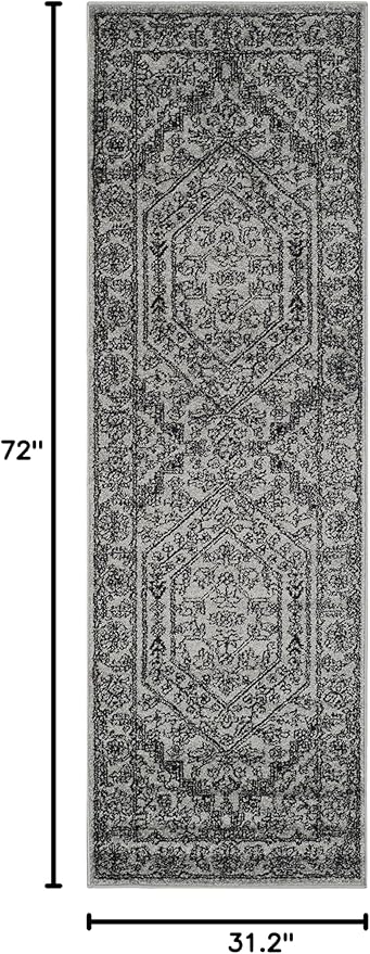 SAFAVIEH Adirondack Collection Runner Rug - 2'6" x 6', Silver & Black, Oriental Medallion Design, Non-Shedding & Easy Care, Ideal for High Traffic Areas in Living Room, Bedroom (ADR108A)