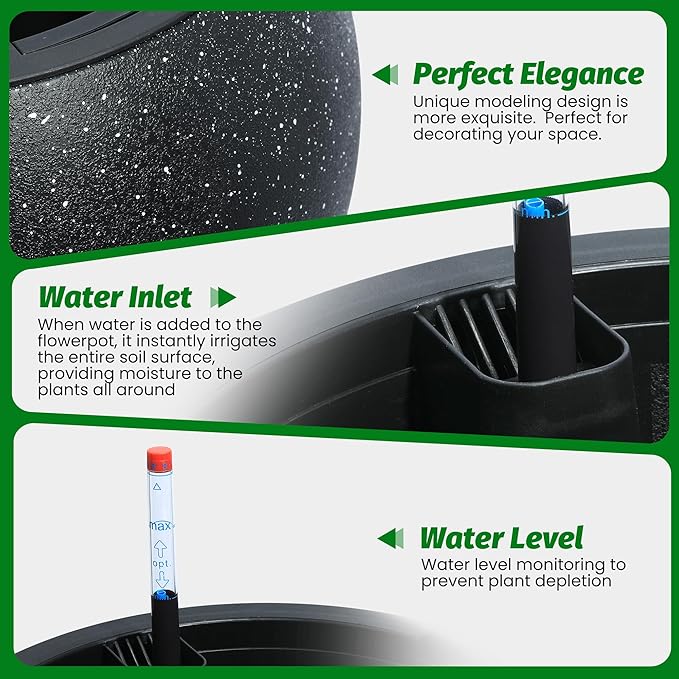 11.3 H x 13.4 " Dia Round Self Watering Pots, Self Watering Pots for Indoor Plants, Plant Pots with Built-in Drainage and Water Level Monitor, for Patio, Porch, Living Room, or Home Office - White Dot