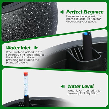 11.3 H x 13.4 " Dia Round Self Watering Pots, Self Watering Pots for Indoor Plants, Plant Pots with Built-in Drainage and Water Level Monitor, for Patio, Porch, Living Room, or Home Office - White Dot