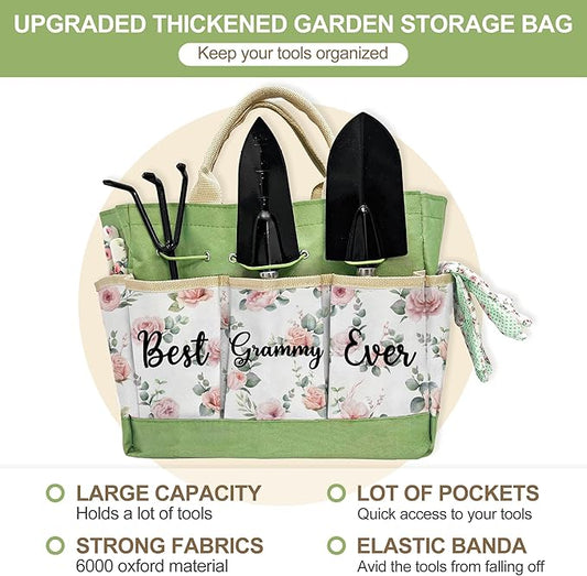Gifts for Grammy, Mothers Day Gardening Kit Grammy Gifts from Grandkids Floral Gardening Tools and Durable Garden Tools Organizer Tote, Ideal Gardening Gift for Women on Birthday Plant Lover Present