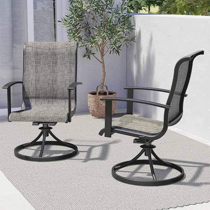 Grand Patio Outdoor Swivel Dining Chairs Set of 2, 360 Degree Mesh Sling Rocker Sets for Deck, Garden Backyard, Mixed Coffee