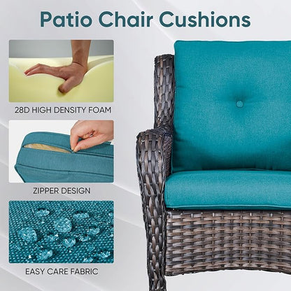 Outdoor Wicker Chair Cushions 2 Packs - Outside High Back Thick Water-Resistant Cushion 22x24 with Zipper Cover for Patio Glider Rocking Chairs Loveseat Couch – Peacock Green/Buckle