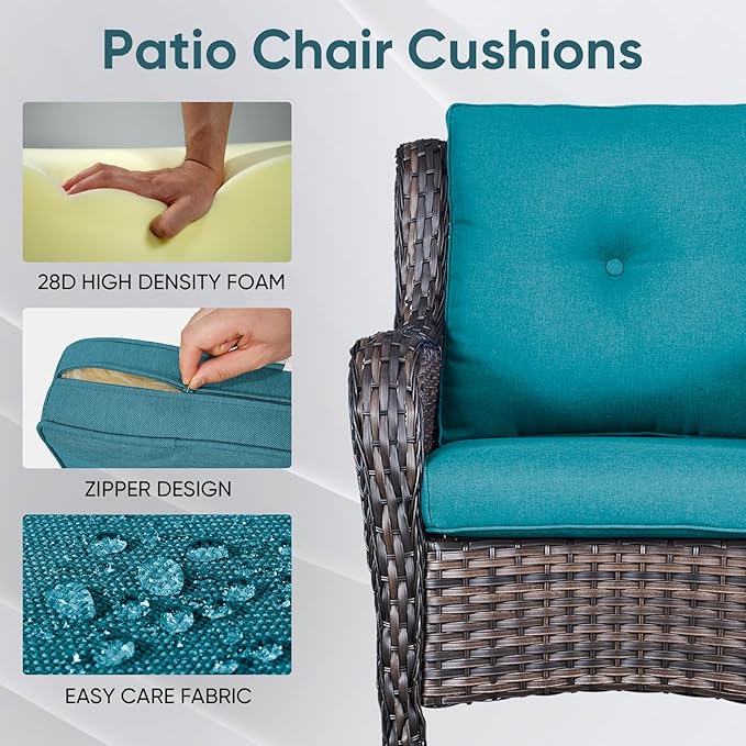 Patio Chair Cushions 5 Packs - Outside 22x24 High Back Water-Resistant Cushion with Zipper Cover for Outdoor Glider Rocking Chairs Loveseat 3-seat Couch Sofa – Peacock Green/Buckle