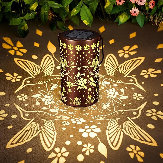 Hummingbird Solar Lanterns Outdoor Waterproof: Decorative Hanging Metal Lanterns for Patio Yard Pathway - Solar LED Garden Lights for Outdoor Decor - Xmas Gifts for Women Mom Grandma 2025 1 Pack