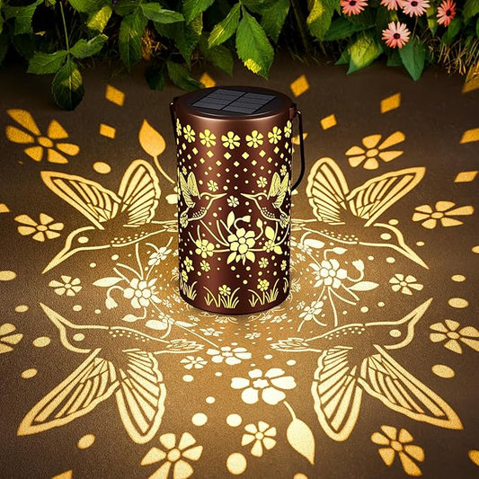 Hummingbird Solar Lanterns Outdoor Waterproof: Decorative Hanging Metal Lanterns for Patio Yard Pathway - Solar LED Garden Lights for Outdoor Decor - Xmas Gifts for Women Mom Grandma 2025 1 Pack