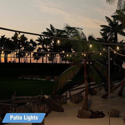 LED Outdoor String Lights 100FT, Waterproof Patio Lights with 52 (50+2 Spare ST38 Shatterproof Replaceable Bulbs), Connectable Dimmable Outside Hanging Light for Porch Garden Deck Bistro Backyard