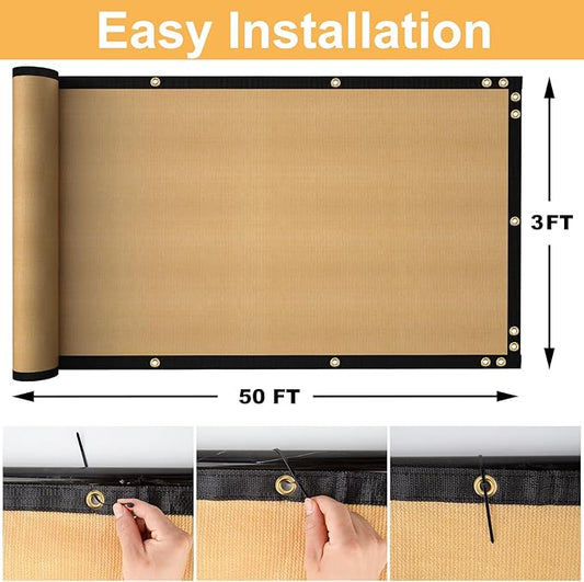 SPORTYOUTH 3ft x 50ft Fence Privacy Screen, Heavy Duty 150 GSM Fencing Mesh Shade Cover Windscreen with Brass Grommets for Outdoor Wall Deck Garden Backyard Porch, Cable Zip Ties Include, Beige