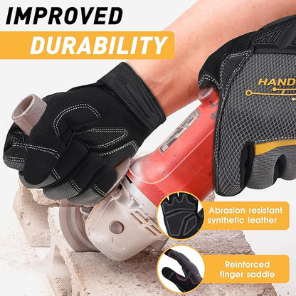 HANDLANDY Work Gloves for Men & Women, Utility Mechanic Working Gloves Touch Screen, Flexible Gardening Gloves for Yard