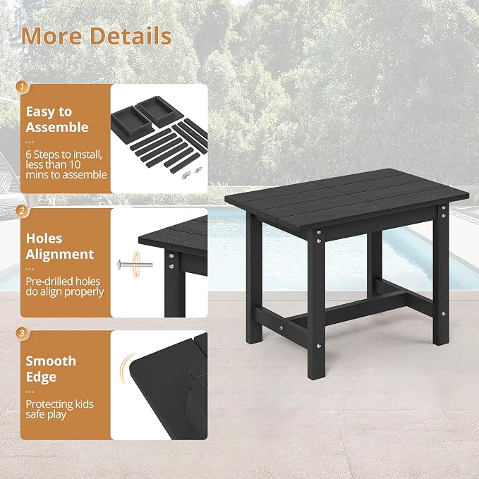 LUE BONA Outdoor Side Table, HDPS Large Size Outdoor Table, Adirondack Side Table, Outside End Table for Patio, Porch, Beach, Garden, Weather Resistant/Easy Maintenance/Indoor or Outdoor Use, Black