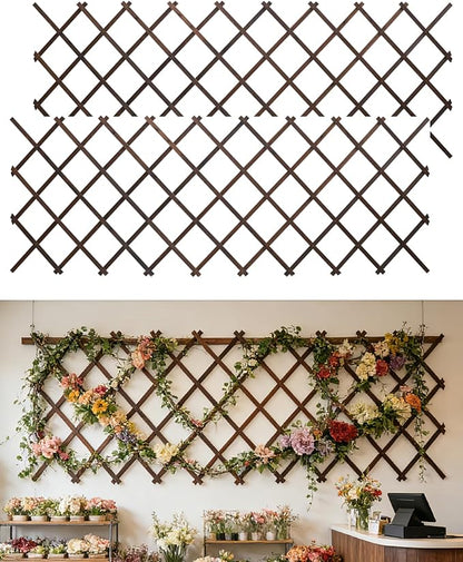 2Pack 47.2Inch Wooden Lattice Wall-Expandable Plant Garden Trellis for Climbing Plants Outdoor