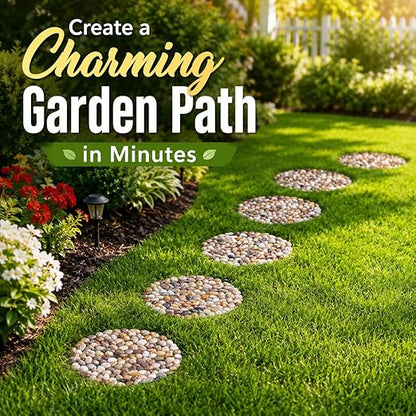 6 PCS River Rock Stepping Stones Outdoor, 12 Inch Diameter Round Pavers Pebbles Polished Gravel for Garden Walkway