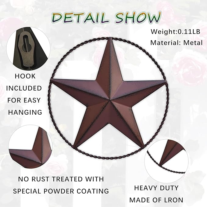 JoyEvy 6.5" Red Metal Barn Star Wall Décor - Wall Art for Farmhouse, Western, Rustic Homes - Outside or Inside of House Decorations