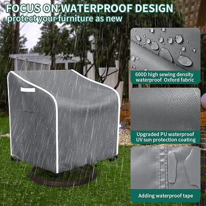 AKEfit Outdoor Swivel Lounge Chair Cover 2 Pack,Heavy Duty Waterproof Patio Chair Covers for All-Weather Protection Outdoor Lawn Furniture,Grey-37.5Wx39.5Dx38.5H inches
