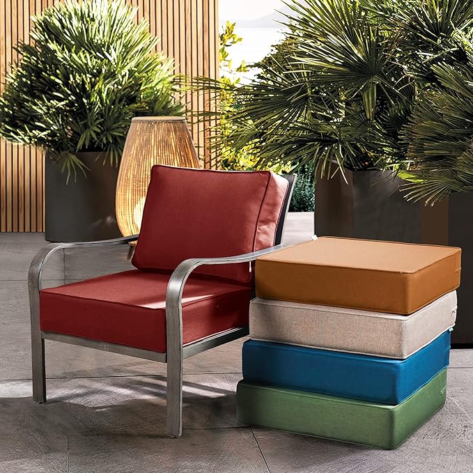 ARTPLAN Olefin 24x24 Deep Seat Patio Cushions for Outdoor Furniture,Extra 6 inch Thick,Back 18"x24",Removable,Replacement,Solid/Floral,Outdoor/Indoor,Brick Red