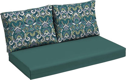 Arden Outdoor Loveseat Cushion Set, 48 x 24, Water Repellent, Fade Resistant, Cushion Set for Couch, Bench, and Swing, Sapphire Aurora Blue Damask