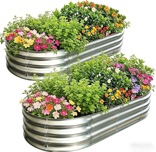 Galvanized Raised Garden Bed Kit, Planter Garden Boxes Outdoor, Oval Large Metal for Vegetables Fruits, Flowers Planter Boxes, Easy Assembly Garden Bed Kit (Silver, 6×3×1FT (2-Pack)