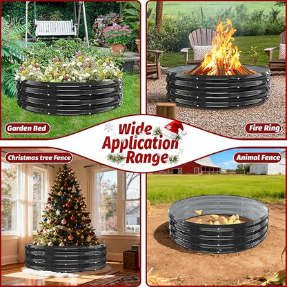 12 Inch Tall Heavy-Duty Round Steel Rised Garden Bed – Wave-Shaped Design Galvanized Metal Planter Box for Vegetables Flowers Succulent at Patio/Garden Outdoor (Black, 48" Diameter)
