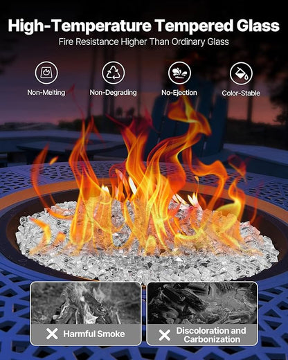 VEVOR Fire Glass, 10 LBS / 4.5 KG High-Temperature Resistant Fireplace Rocks, 1/2-Inch / 12.7 mm Reflective & Smokeless Firepit Glass Rock, High Luster Stone Landscaping for Fire Pit Table, Clear