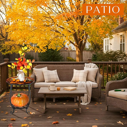 Cinnvoice Outdoor Side Table Round Small Mosaic Patio Accent Indoor End Plant Coffee Tea Table for Yard Patio Porch Garden Living Room, Bedroom(Pumpkin Style,14 Inch)