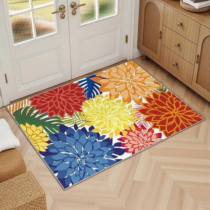 Arenarug 2x3 Colorful Washable Small Rug Tropical Botanical Modern Floral Indoor Chenille Door Mat Carpet Non Slip for Patio, Entry Way, Entrance, Porch, Rainbow