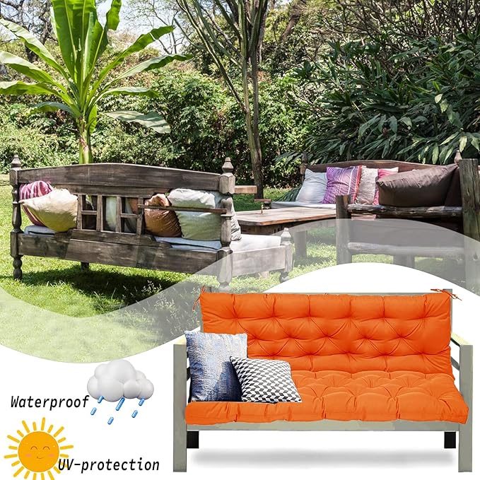 Replacement Cushions for Swing, Swing Cushions 3 Seater Replacement, Waterproof Thicken Washable Pad Cushion for Outdoor Indoor Furniture Swing Patio (Orange, 40x71 inch)