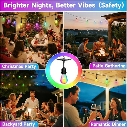RGB Safety String Lights 200FT - Commercial Grade Low Voltage Strand with 80 S14 Shatterproof Bulbs for Tree Garden Yard bistro Cafe | RGB Party Lights & Outdoor Lights | IP65 Waterproof | UL Listed