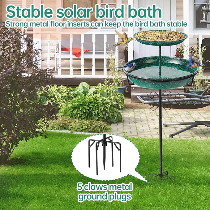 Bird Bath for Outside, 40 Inch Freestanding Birdbaths for Outdoors, Double Metal Bird Bath Feeder Bowls with Upgraded 5-Pronged Base for Garden Patio Yard Lawn Decor