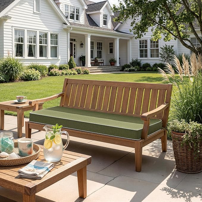 MIULEE Green Outdoor Bench Cushion Set of 1, 48x18x3 Inch Waterproof Patio Seat Cushions for Swing and Outdoor Furniture Couch Sofa, 3 Year Color Fastness High Density Foam with Adjustable Ties