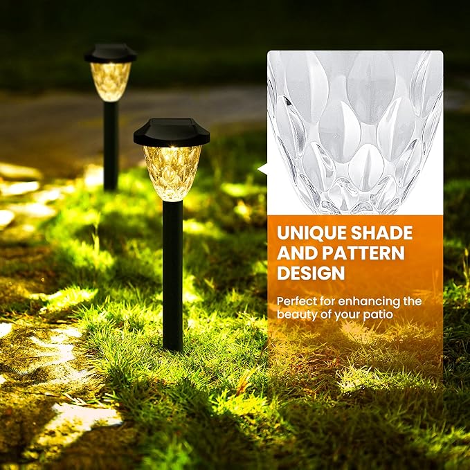 GIGALUMI 10 Pack Solar Lights Outdoor, Solar Pathway Lights with Great Pattern, Waterproof Auto On/Off Solar Powered Light for Outside Yard Garden Walkway Driveway Lawn Pathway