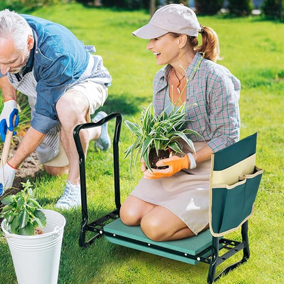 Goplus Garden Kneeler and Seat, Heavy-Duty Garden Bench w/Large Tool Pouch, Widen EVA Foam Kneeling Pad, Portable Gardening Gift for Women Men Seniors, Foldable Garden Stool for Kneeling & Sitting