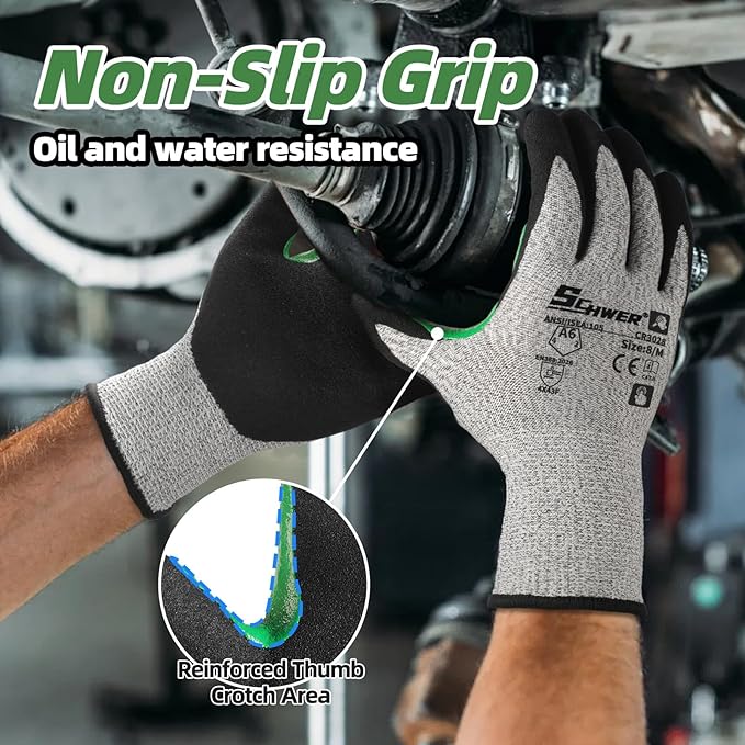 Schwer 2 Pairs Cut Resistant Work Gloves ANSI A6 Cut Proof Glove CR3028, with Reinforced Thumb, Touchscreen Working Gloves for Men and Women Used for Woodworking, Glass Cutting, Construction, S