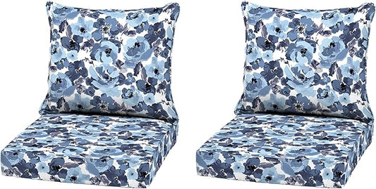 Arden Outdoor Deep Seat Cushion Set (2-Pack), 22 in x 24 in, Weather-Proof, Rain-Proof, Fade Resistant Patio Cushion for Chair, Sofa, and Couch Blue Garden Floral