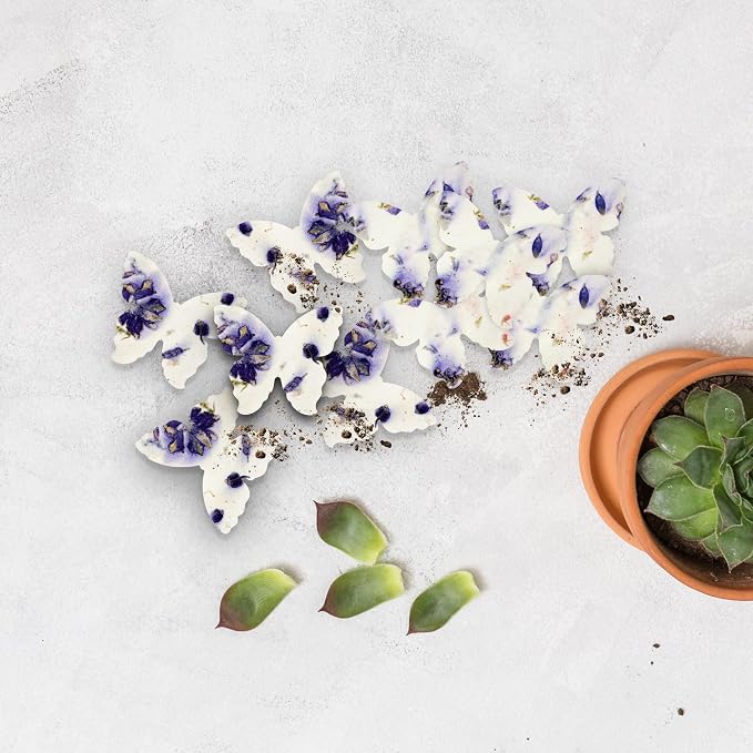 50pcs Large (2.85" h x 3" w) Purple Butterfly Seed Paper – Writable & Plantable Wildflower, Mom's Gift for Birthday, Use for Wedding, Baby Shower, & Party Favors