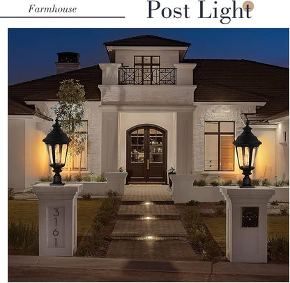 Emliviar 25 Inch Outdoor Post Light for House, Vintage Exterior Pole Lantern Light Fixture, Black Finish with Seeded Glass Shade, XE265P BK