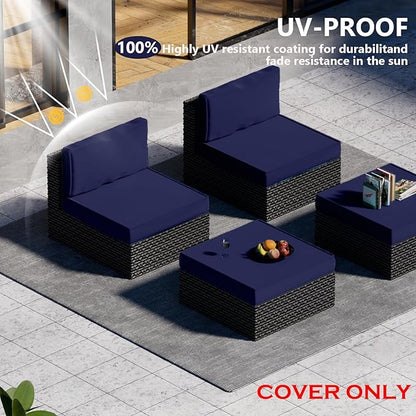 9 Piece Outdoor Patio Waterproof Cushion Covers, Fits 4-Seat Wicker Rattan Sectional Couch Chair Furniture Cover Replacement Set - Fade-Resistant Patio Cushion Covers with Zipper