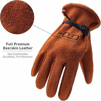 HLDD HANDLANDY 2 Pairs Leather Work Gloves for Men & Women, Reinforced Durable Palm for Welding, Farm, Gardening, Driving