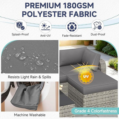 HOMREST Outdoor Couch Cushions 9-Piece Set – Water Repellent Patio Furniture Replacement Cushions for 4-Seat Rattan Wicker Sectional Conversation Set – Includes Seat & Back Cushions,Gray