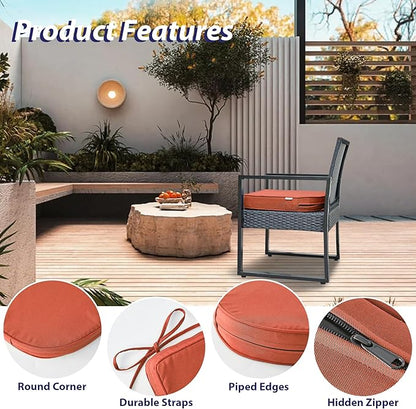 Outdoor Chair Cushions Set of 4 -Waterproof Outdoor Seat Cushions for Patio Furniture, Patio Chair Cushion with Handle and Ties, Round Out Door Chair Pads,19" x 19" x 3", Spice
