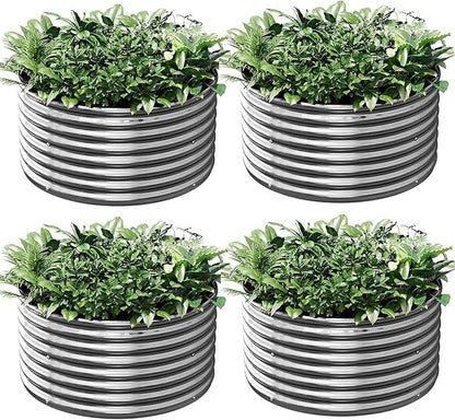 4 Pack Round Galvanized Raised Garden Bed Outdoor, Metal Garden Bed for Vegetables, Above Ground Garden Box for Flower, Steel Raised Beds for Gardening - 3FT