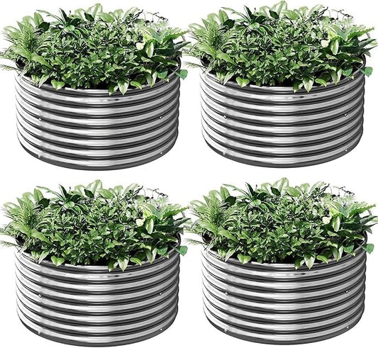 4 Pack Round Galvanized Raised Garden Bed Outdoor, Metal Garden Bed for Vegetables, Above Ground Garden Box for Flower, Steel Raised Beds for Gardening - 3FT