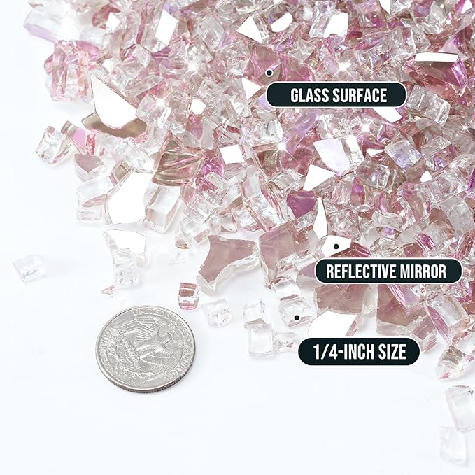 Skyflame 10-Pound Fire Glass for Fireplace Fire Pit and Landscaping, 1/4-Inch Rose Gold Reflective