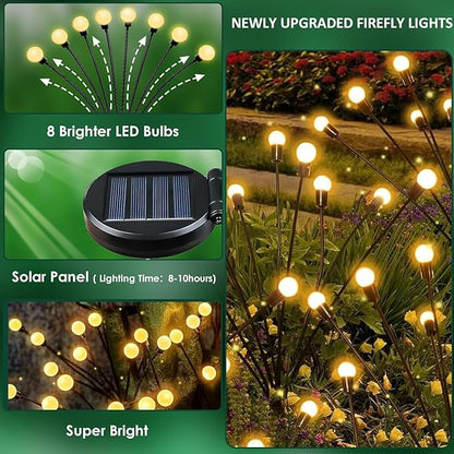 8-Pack Garden Solar Lights, 64 LED Solar Light Outdoor for Garden Decor, Waterproof Firefly Light Outdoor (Sway by Wind), Swaying Light for Outside Yard Pathway Landscape Decorations (Warm White)