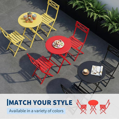 GarveeLife 3 Piece Patio Bistro Set, New Iron Outdoor Furniture Set, Metal Table and Chairs Set for Balcony, Garden or Porch, Red