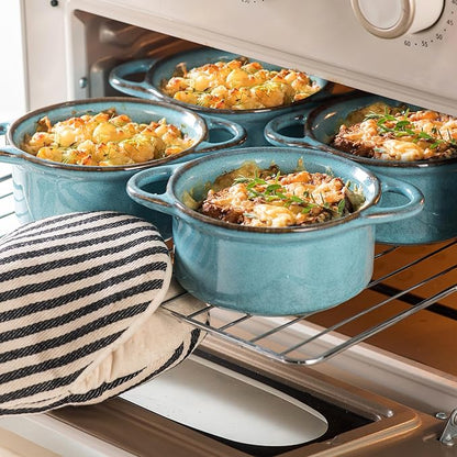 12 oz Mini Cocotte Set of 4, Ceramic Casserole Dishes with Lids & Handles | Reactive Glaze, Individual Baking & Serving, Ideal for Pot Pies, French Onion Soup, Casseroles & Baked Pasta, Oven Safe