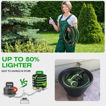 25 ft Garden Hose - Lightweight, Super Flexible, Non-Expanding, Kink-Free, Ideal for Yard Outdoor Use (Black-Green, 25 FT)